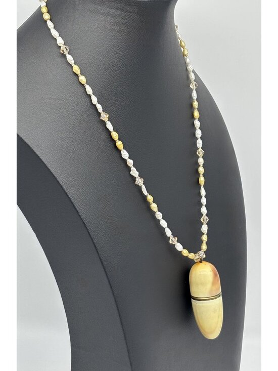Violante's Garden Jewelry - Artisan-Made Freshwater Pearl Swarovski Crystals Necklace W/Vintage Etui Pendant